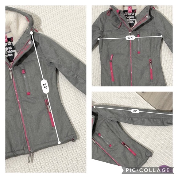 Superdry S Hooded Winter Windtreker Gray Pink Jacket - Picture 12 of 13